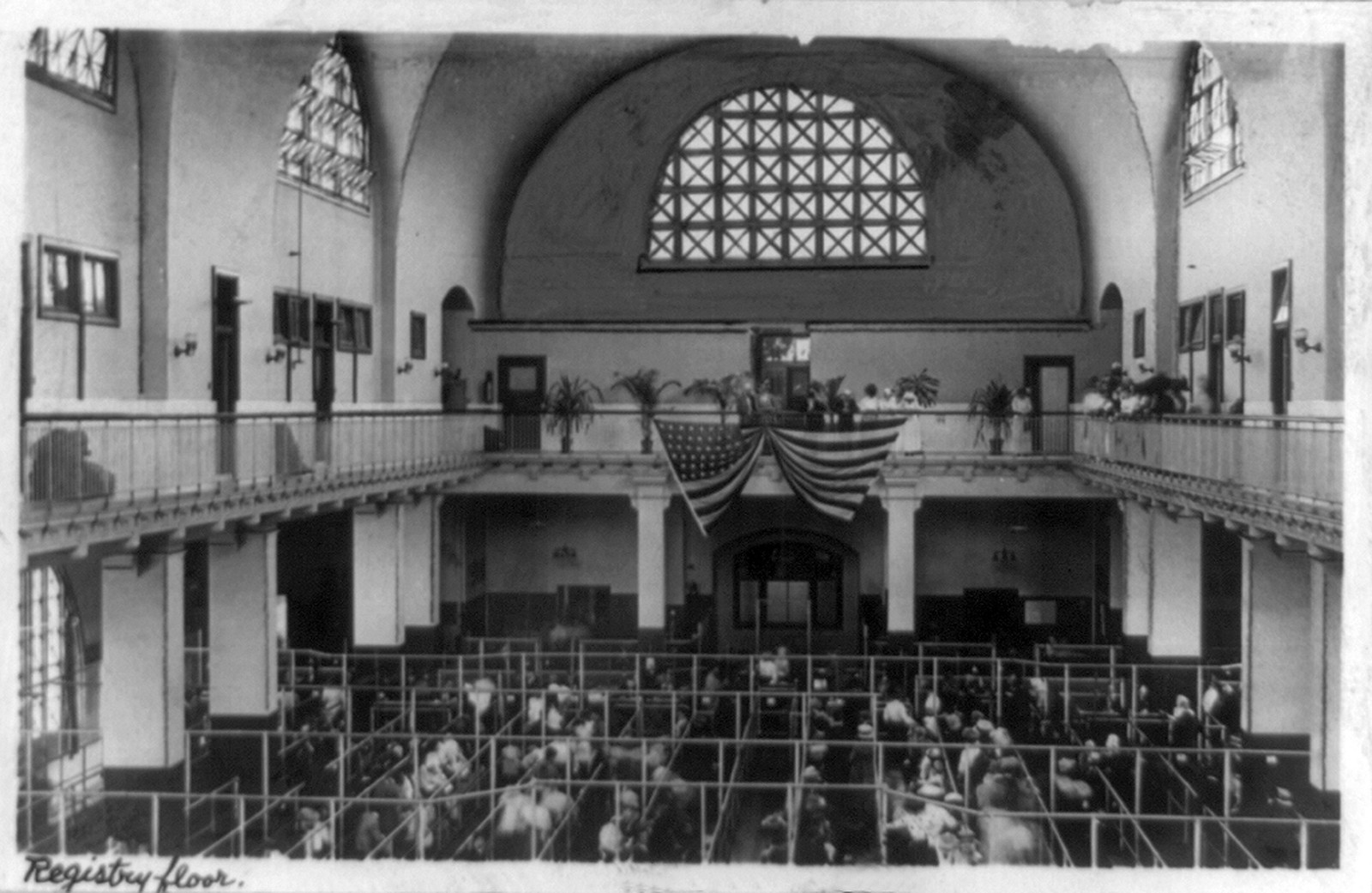 [Immigration Station, Ellis Island, New York, exterior view of building and interior view of registry floor], [between 1900 and 1920] — historic photograph