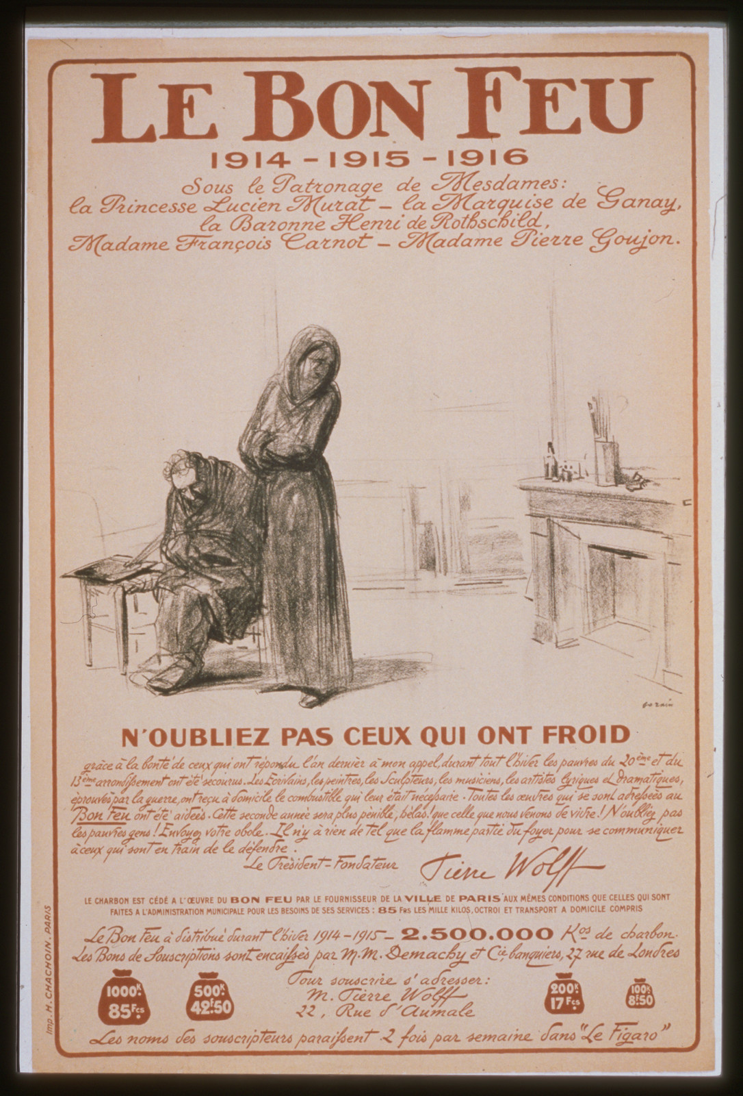 Le bon feu 1914-1915-1916. Noubliez pas ceux qui ont froid, 1916 — vintage poster