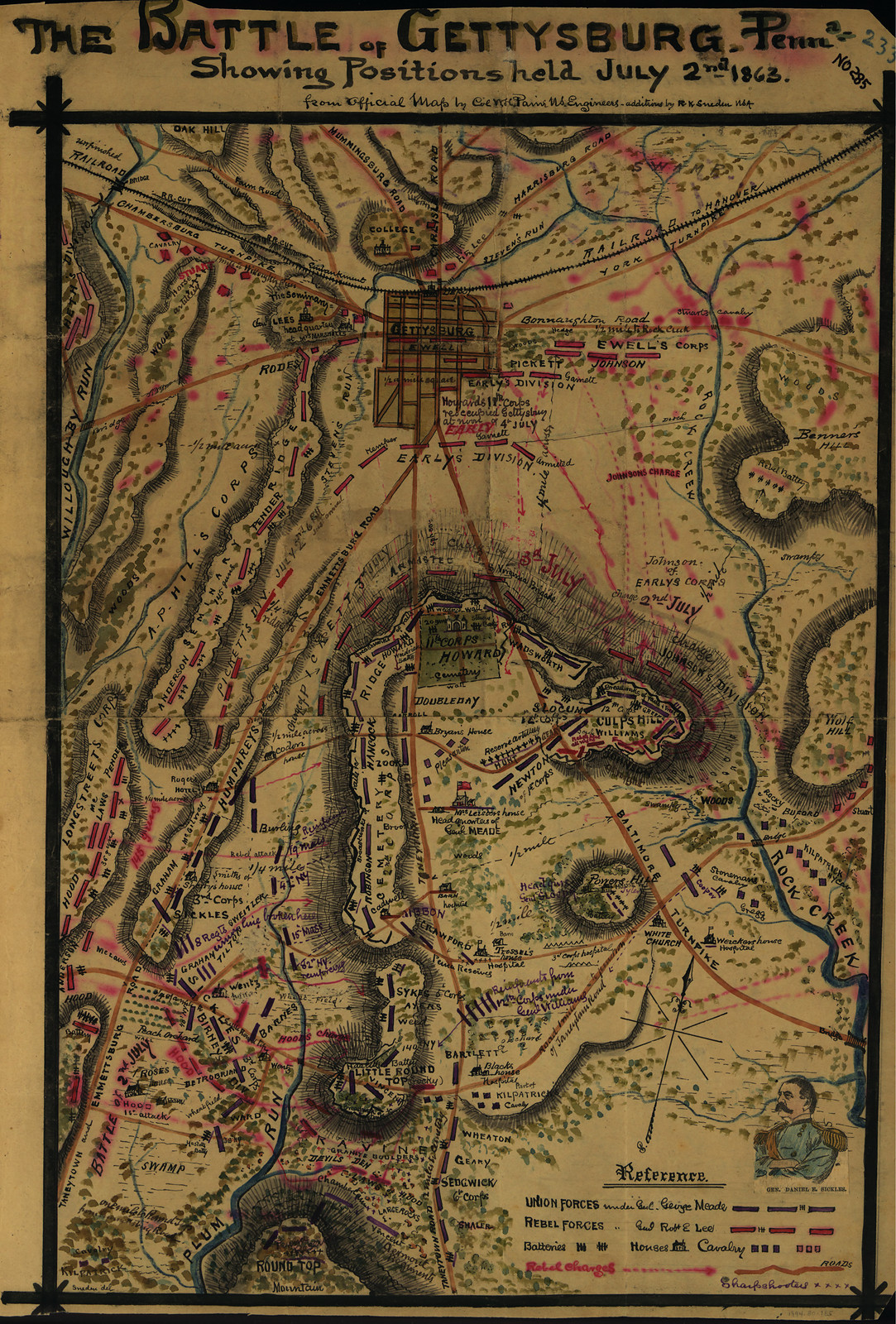 The Battle of Gettysburg, Penna. Showing Positions Held July 2nd 1863, 1863 — historic image
