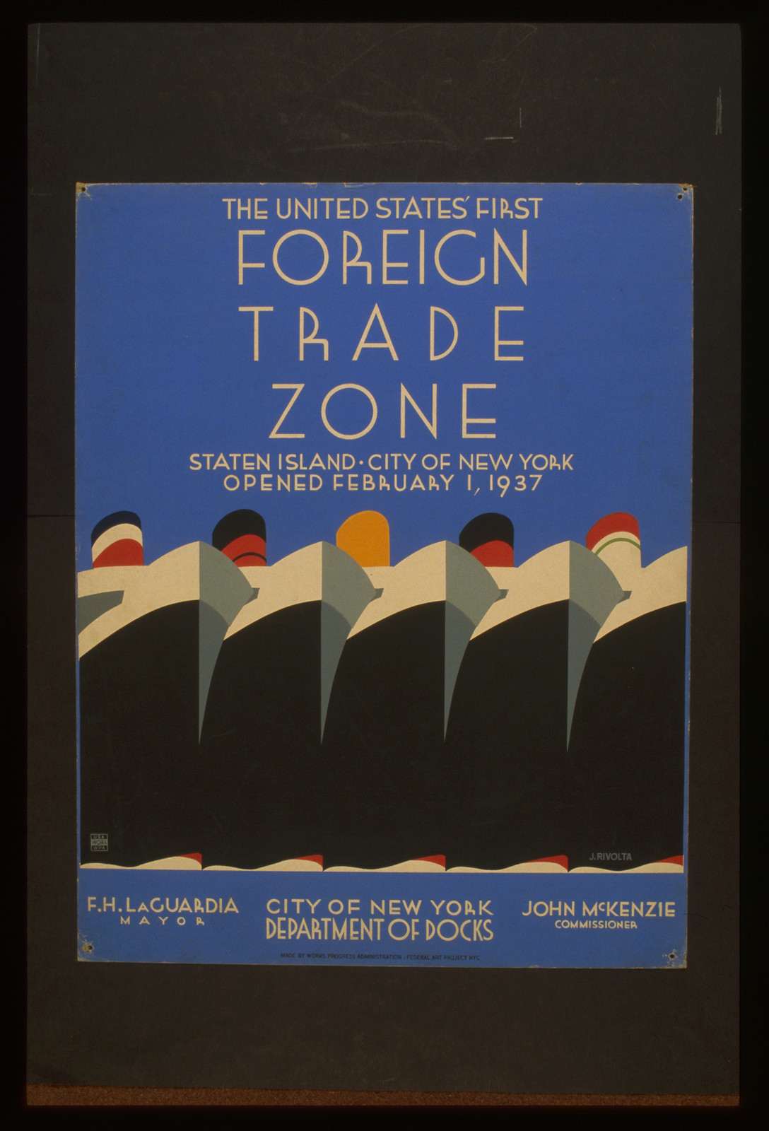 The United States first foreign trade zone Staten Island City of New York opened Febr, 1937 — vintage poster
