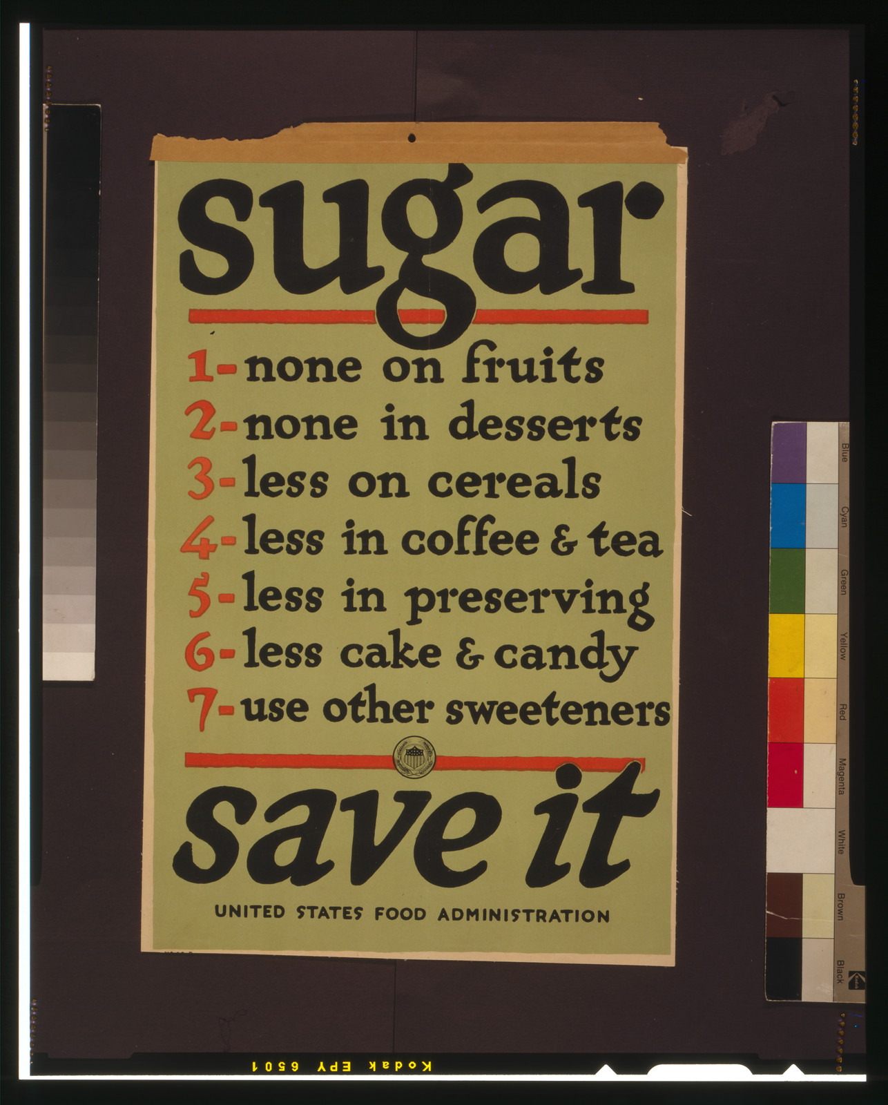 Sugar: Save It poster, United States Food Administration — vintage poster