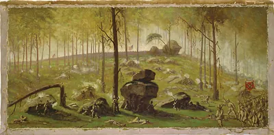 Attack of Johnston's Div., C.S.A. on the breastworks on Culps Hill defended by Wadsworth's Div., 1st Corps, and a part of the 12th Corps [under] General Slocum, half past seven P.M., July 2nd / Edwin Forbes.