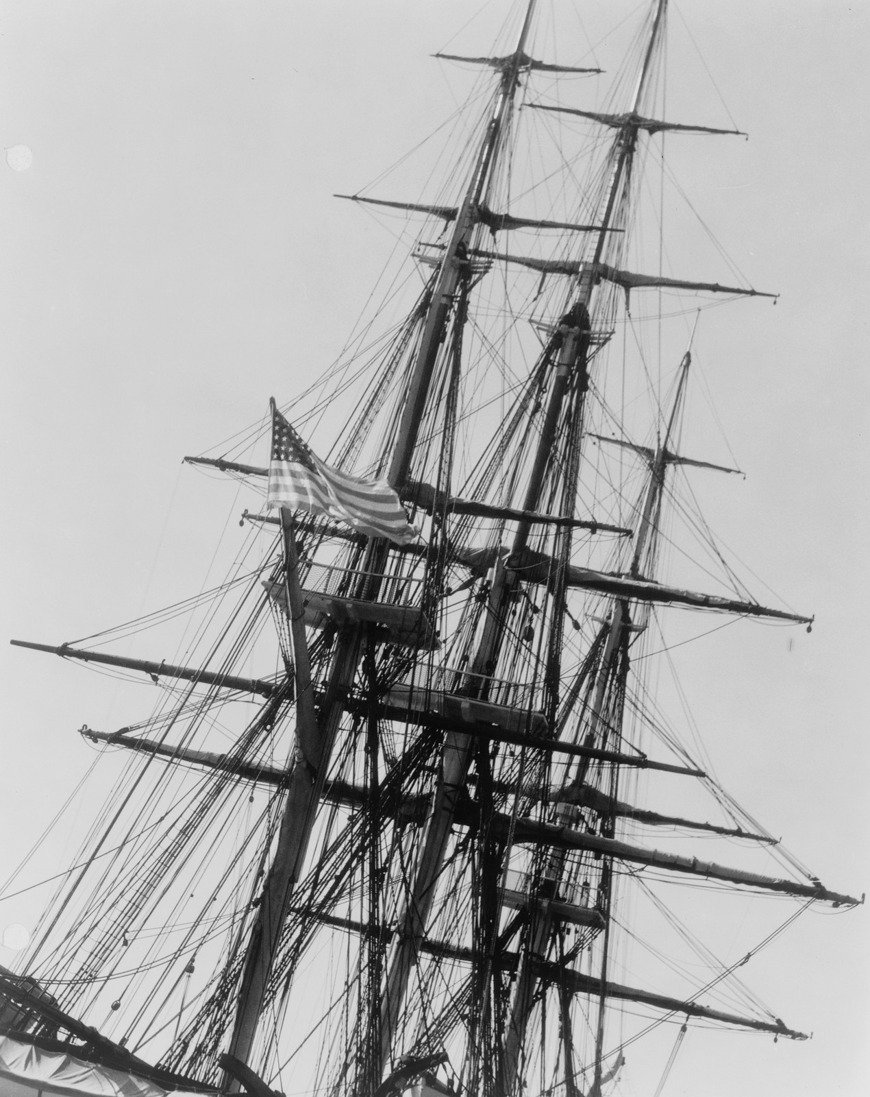 Boats. Masts of U.S. Constitution, ca. 1920-ca. 1950. — historic photograph