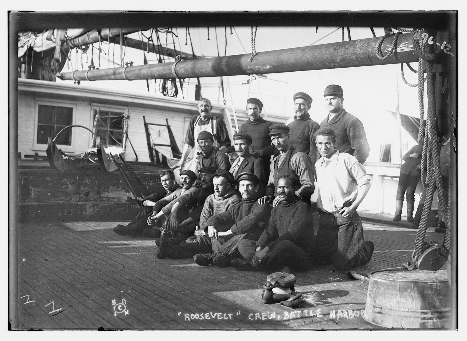Roosevelt crew on first deck, Battle Harbor, n/a — historic photograph