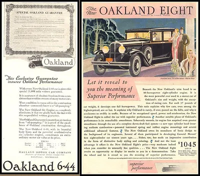 Oakland Eight and Oakland 6-44 automobile advertisements