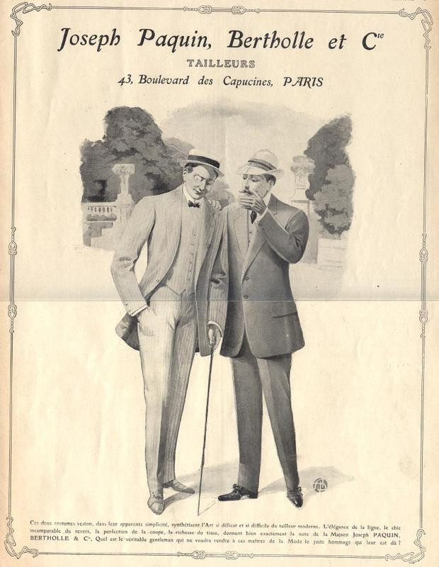 Joseph Paquin, Bertholle et Cie tailors advertisement with two men in suits — historic image