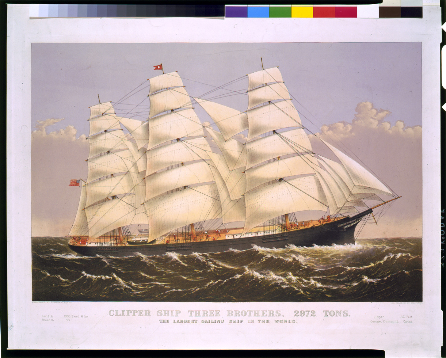 Clipper Ship Three Brothers, 2972 Tons, The Largest Sailing Ship in the World — historic image