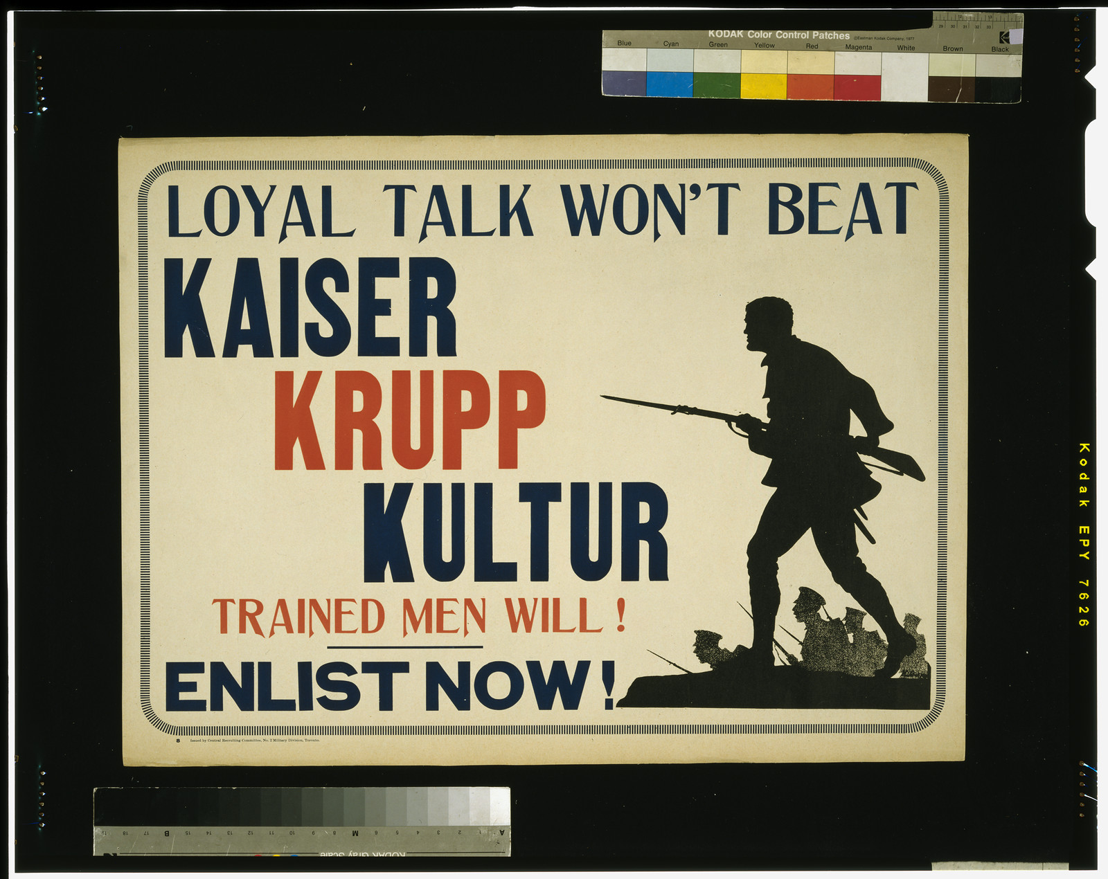 Loyal talk wont beat Kaiser Krupp Kulture trained men will! Enlist now!, 1914 — vintage poster