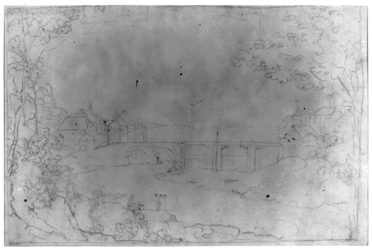 [Laufenburg from the southwest, seen from the German side of the Rhine], [no date recorded on shelflist card] — historic drawing