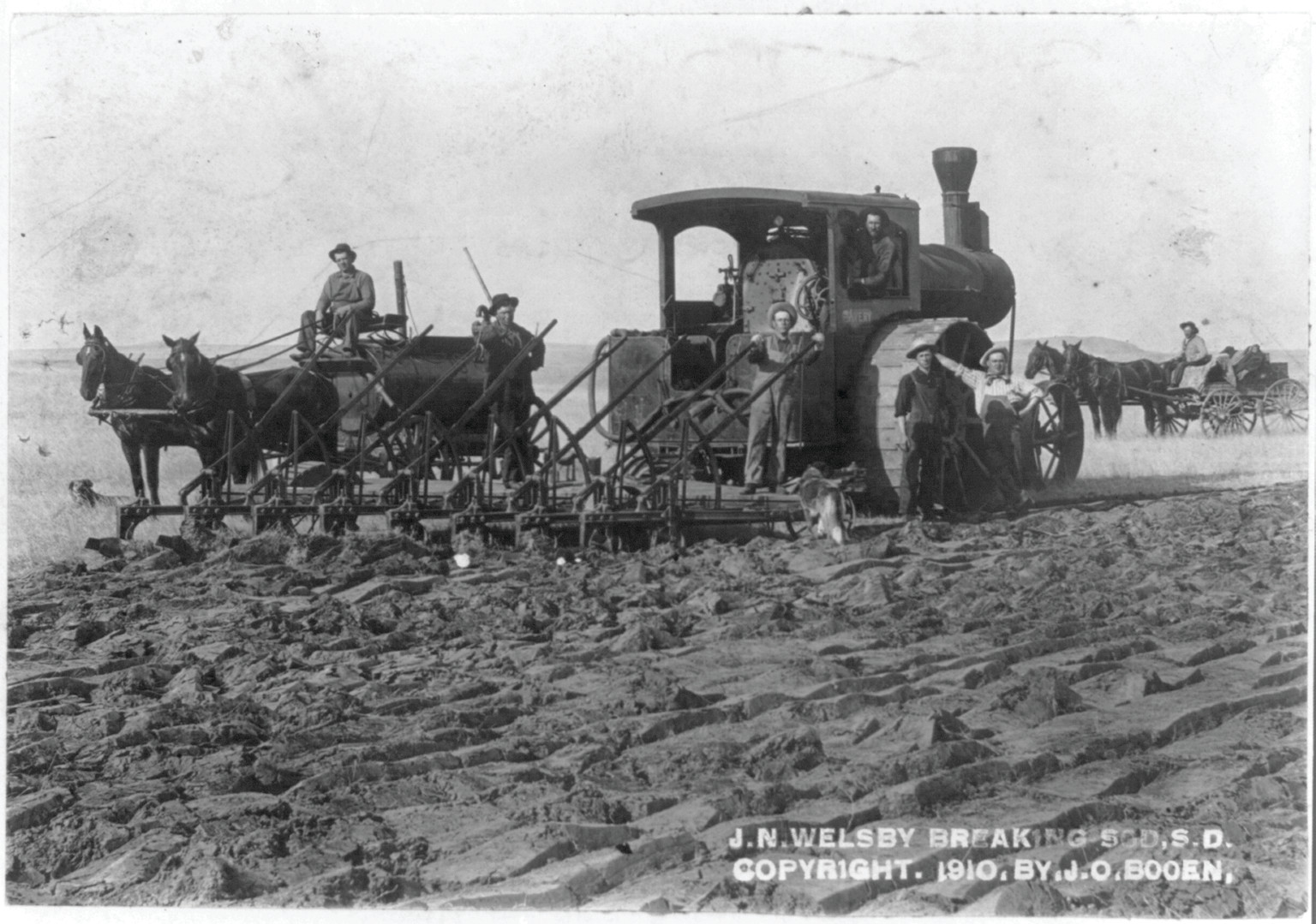J.N. Welsby breaking sod, S.D., c1910 May 26. — historic photograph