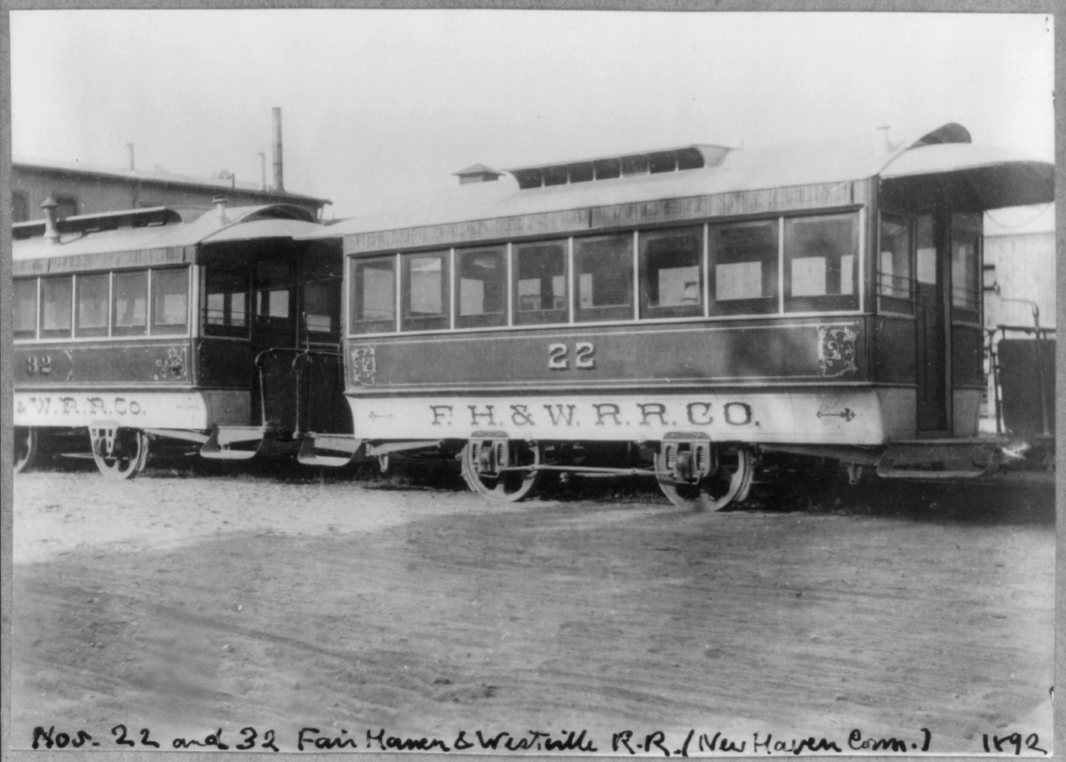 [Conn. - New Haven - horse-drawn street railways cars of Fair Haven and Westville RR: car nos. 22 & 32] — historic photograph