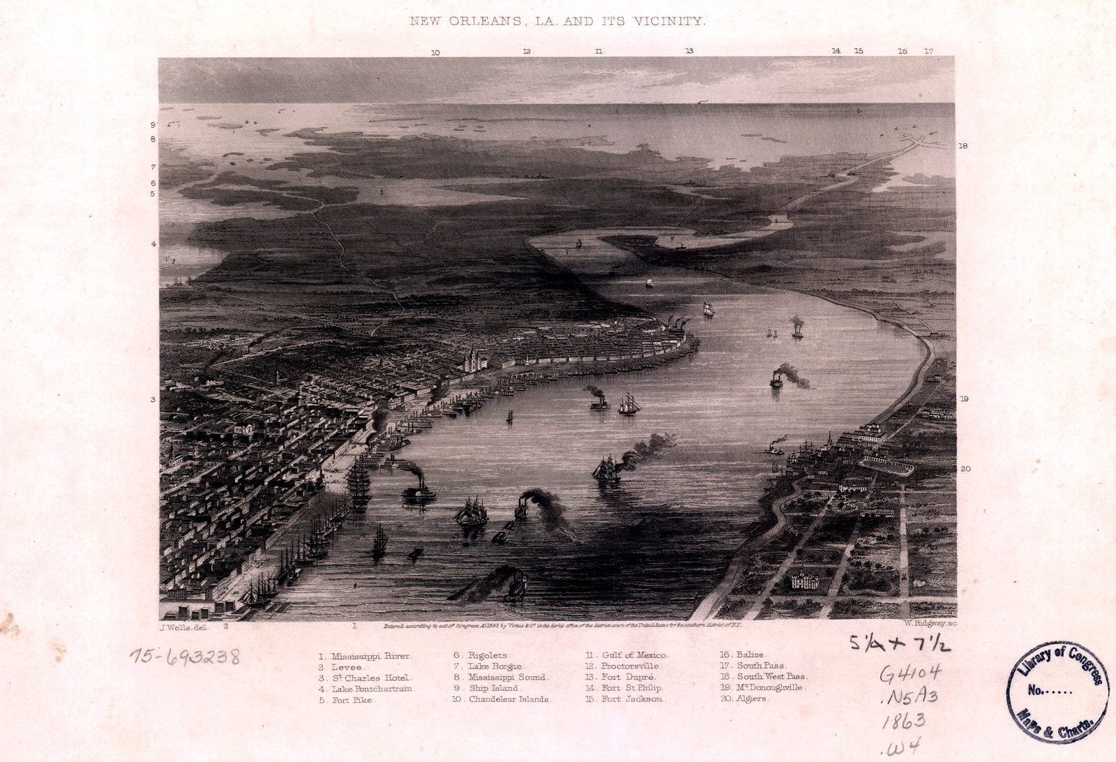 New Orleans, Louisiana, 1863, 1863 — antique map