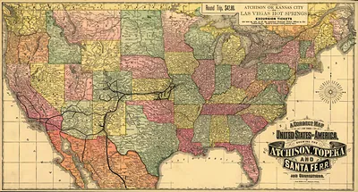 A Correct Map of the United States of America, Showing the Atchison, Topeka and Santa Fe R.R.