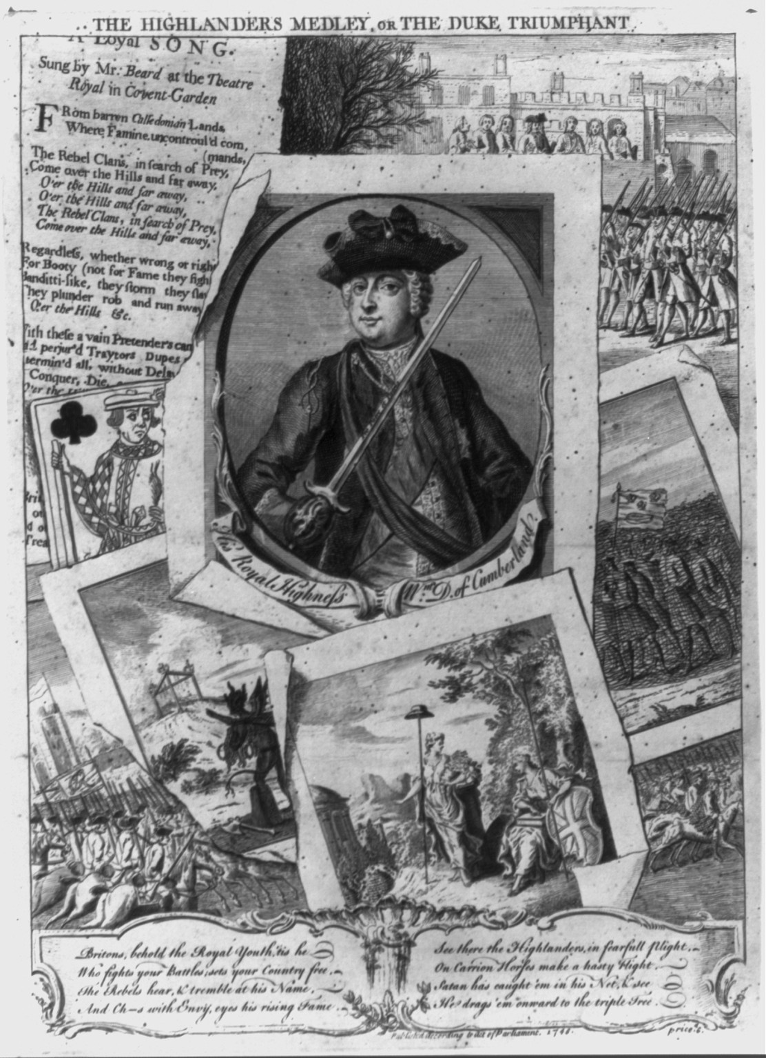 The Highlanders Medley, or the Duke Triumphant, 1746 — antique engraving