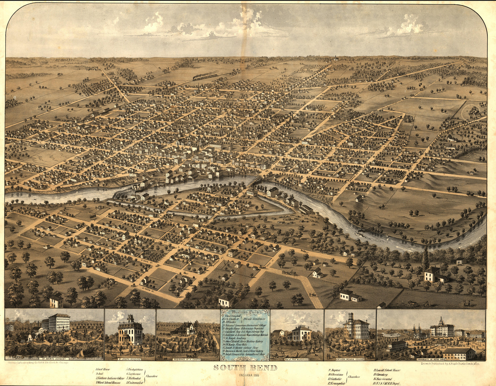 South Bend, Indiana, 1866, 1866 — antique map