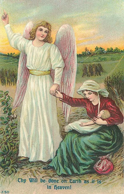 Angel beside woman and baby, 'Thy Will be done on Earth'