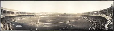 Panoramic view of a crowded baseball stadium
