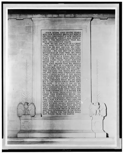 [Interior of the Lincoln Memorial, showing inscription of the Gettysburg Address]