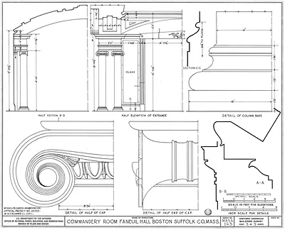 Commandery Room, Faneuil Hall: architectural detail drawings