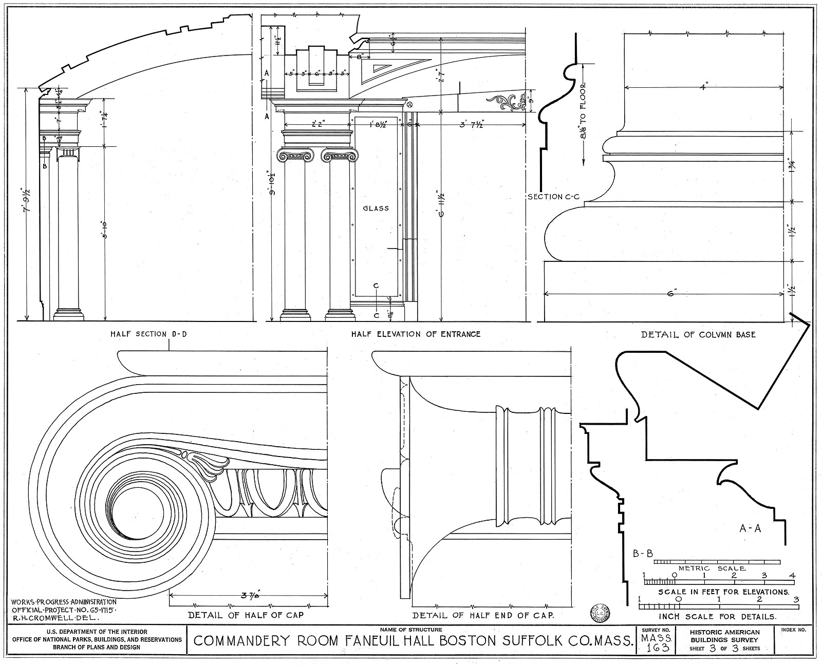 Commandery Room, Faneuil Hall: architectural detail drawings — historic drawing