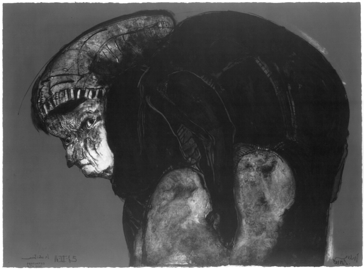 Procuress with meat, 1965 — antique lithograph