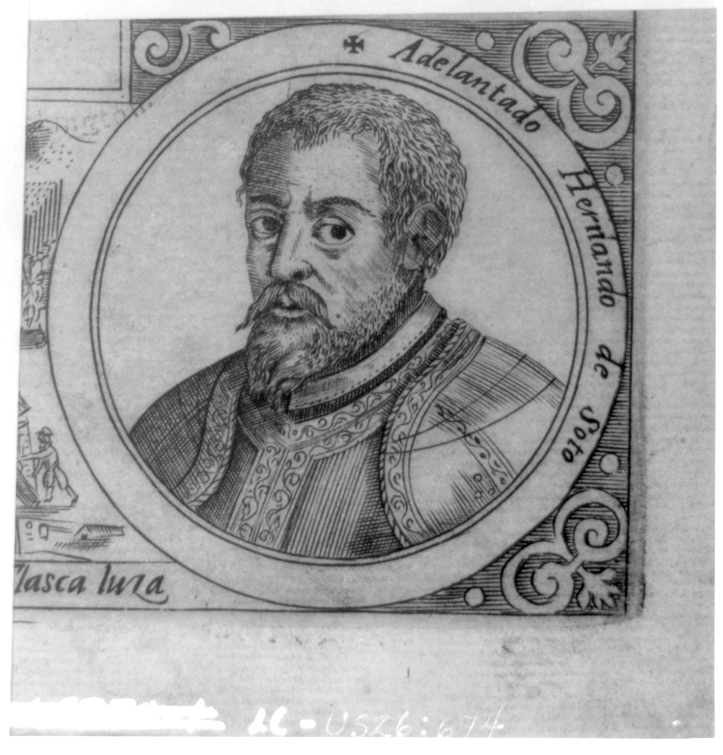 Hernando de Soto, 1500-1542?, 1615 — antique engraving