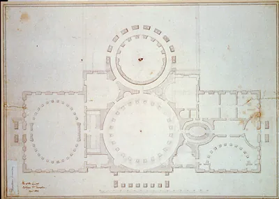 Architectural drawing for the United States Capitol, Washington, D.C. Plan and elevation sketches