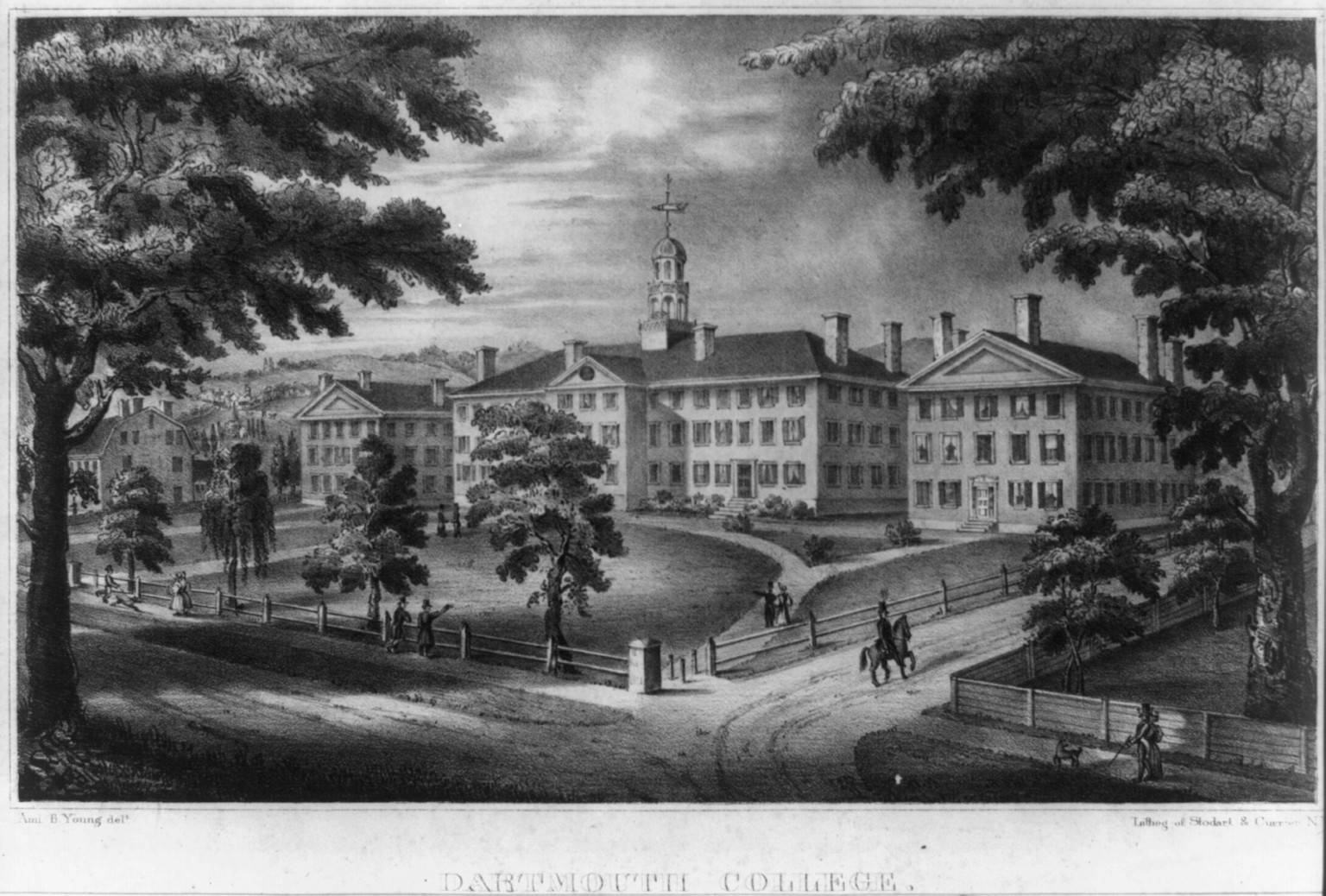 Dartmouth College / Ami B. Young delt. ; lithog. of Stodart & Currier, N.Y., [New York] : Published by B.O. Tyler, [1834 or 1835] — antique lithograph