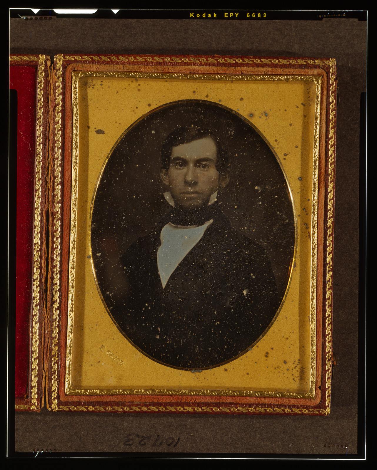 Unidentified man, head and shoulders, cased daguerreotype portrait, 1850 — historic photograph