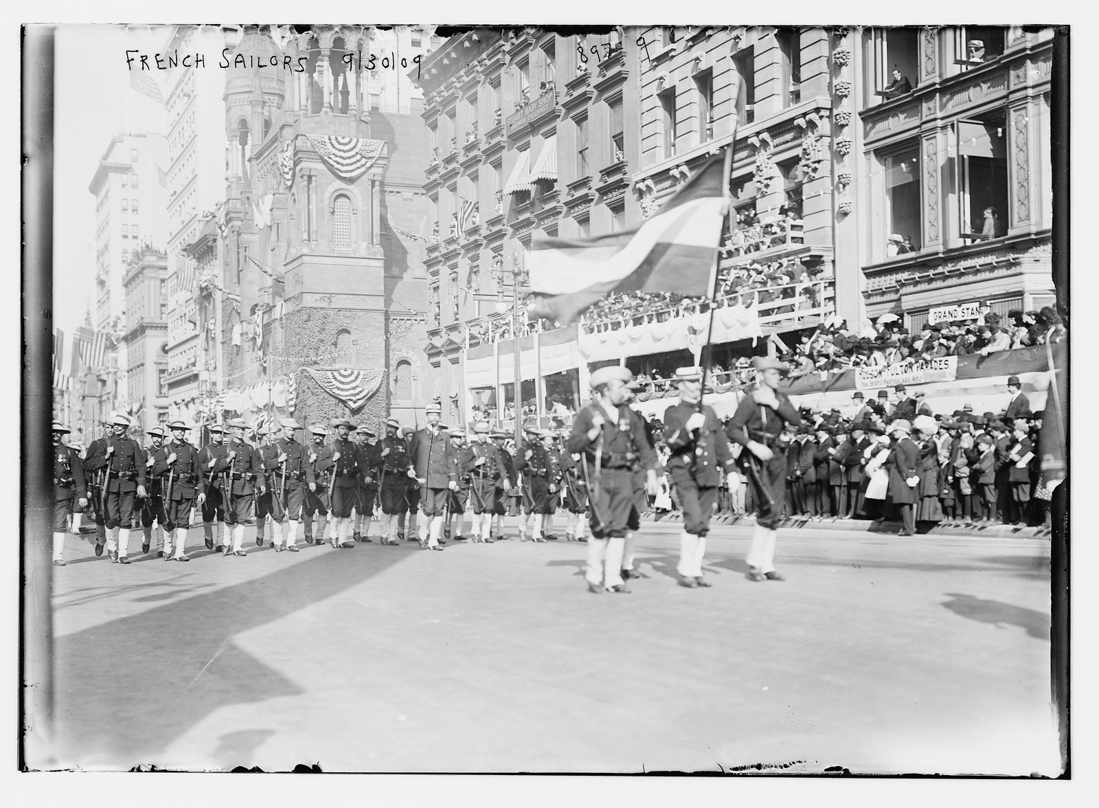 French sailors parade on street, New York, 9/30/09. — historic photograph