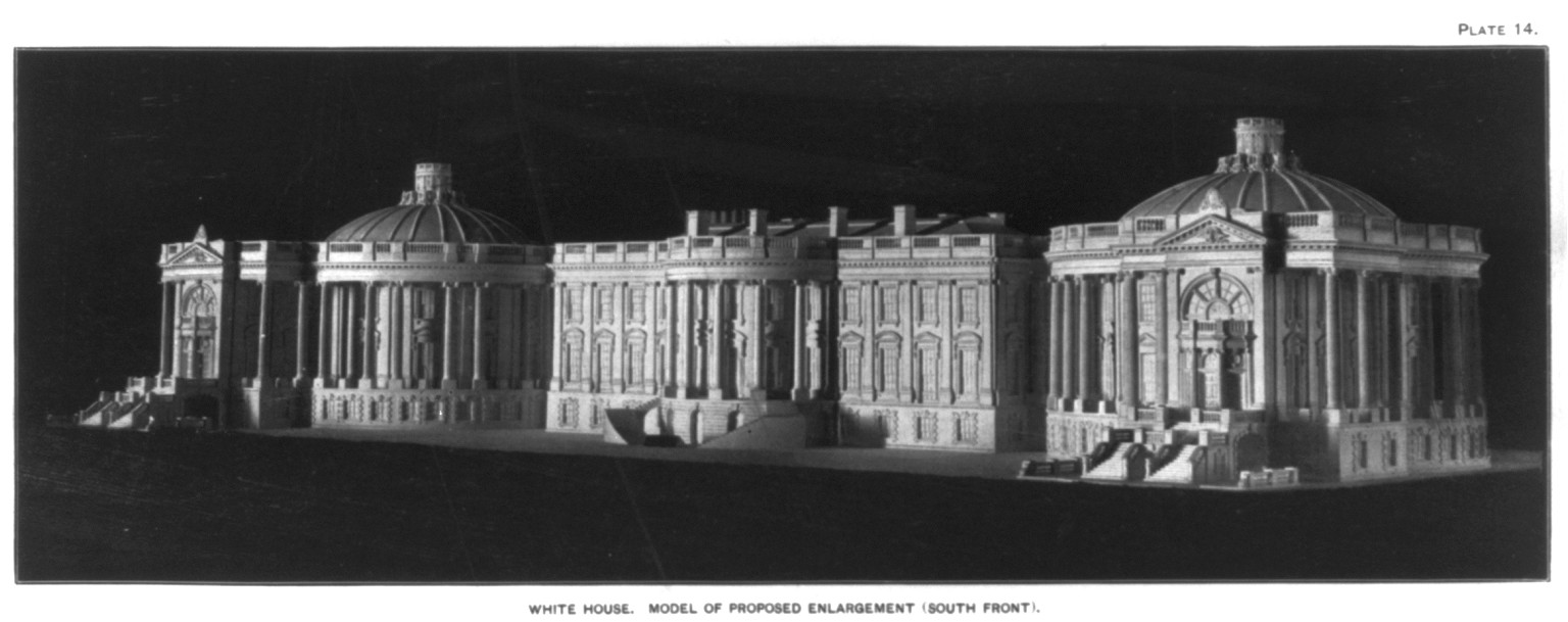 White House. Model of proposed enlargement - South Front, 1901 — historic print