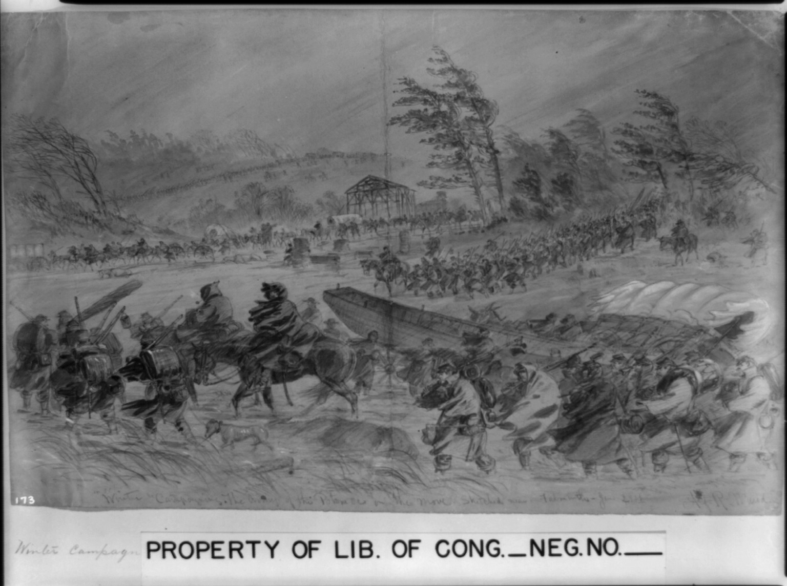 Winter Campaigning. The Army of the Potomac on the move. Sketched near Falmouth--Jan. 21st, [1863] January 21. — historic drawing