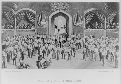 [Examples of Albertype reproductions, ca. 1885: The old guard of New York City" posed in grand ballroom of the Waldorf]"