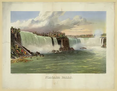 Niagara Falls, hand-colored lithograph view with printed title