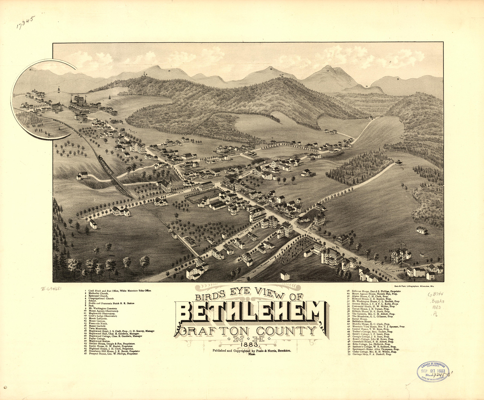 Bethlehem, New Hampshire, 1883, 1883 — antique map