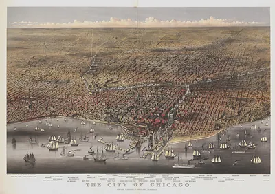 The City of Chicago, bird's-eye panoramic view