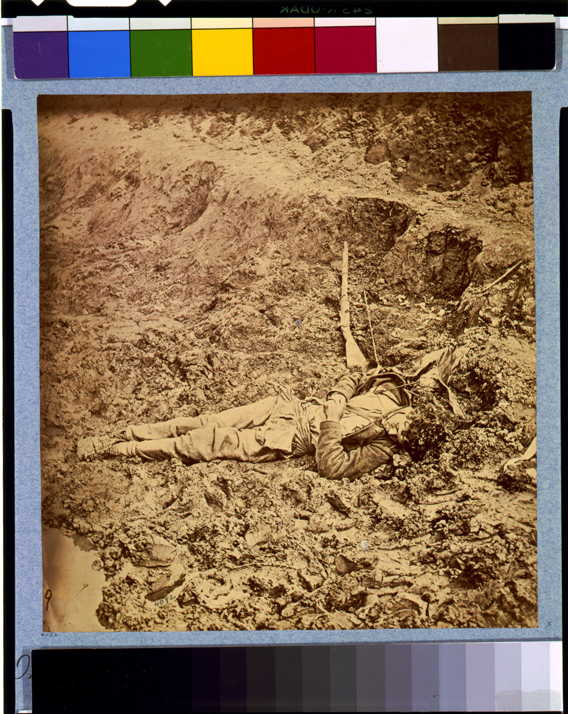 Dead Confederate soldier, in trenches of Fort Mahone in front of Petersburg, Va., April 3, 1865, [photographed April 3, 1865, printed later] — historic photograph