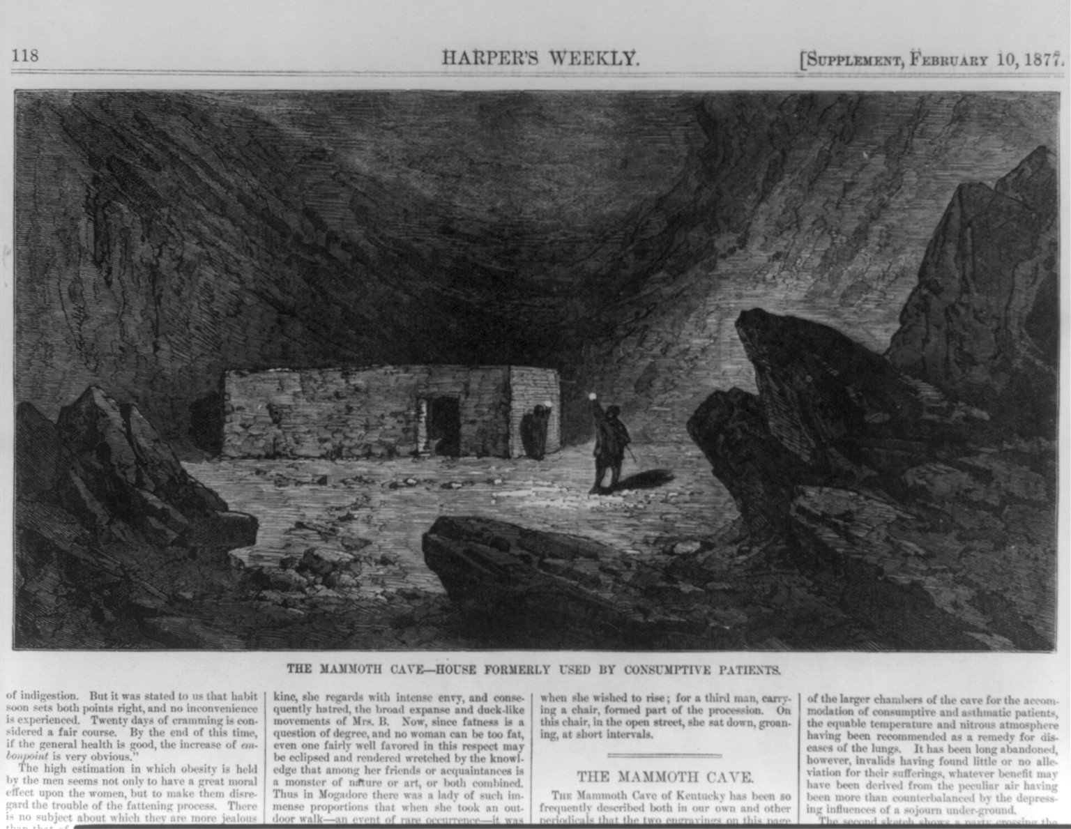 Mammoth Cave, Kentucky: House formerly used by consumptive patients, 1877 — antique engraving