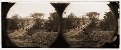 North Anna River Virginia. Chesterfield bridge with Confederate redoubt in the dist