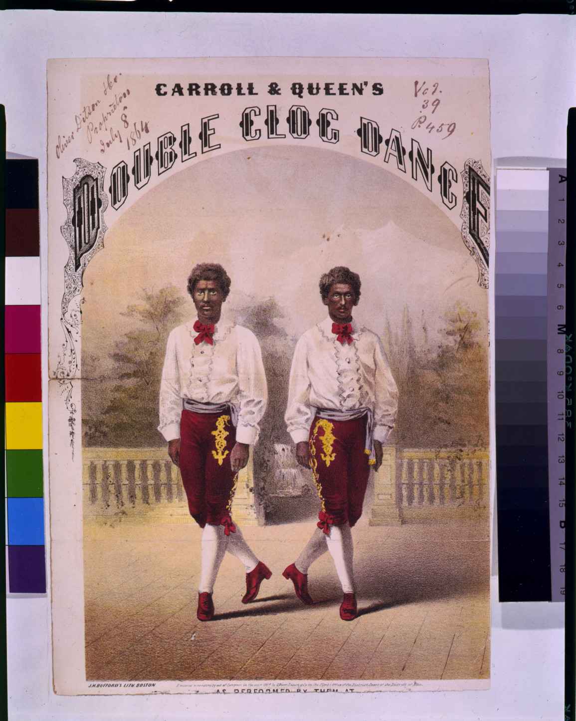 Carroll & Queen's double cloc dance / J. H. Bufford's lith., Boston., c1864. — antique lithograph