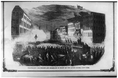 Torchlight procession and serenade [for Kossuth] in front of the Irving House, New York