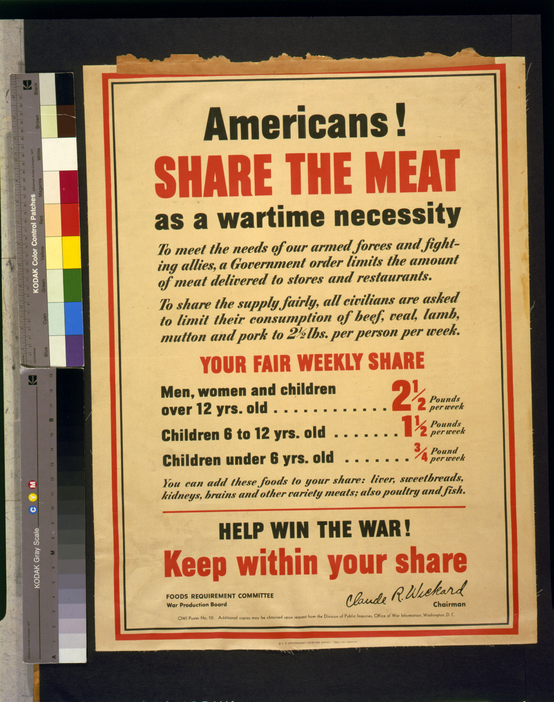 Americans! Share the meat as a wartime necessity, [Washington, D.C.] : Government Printing Office, 1942. — vintage poster