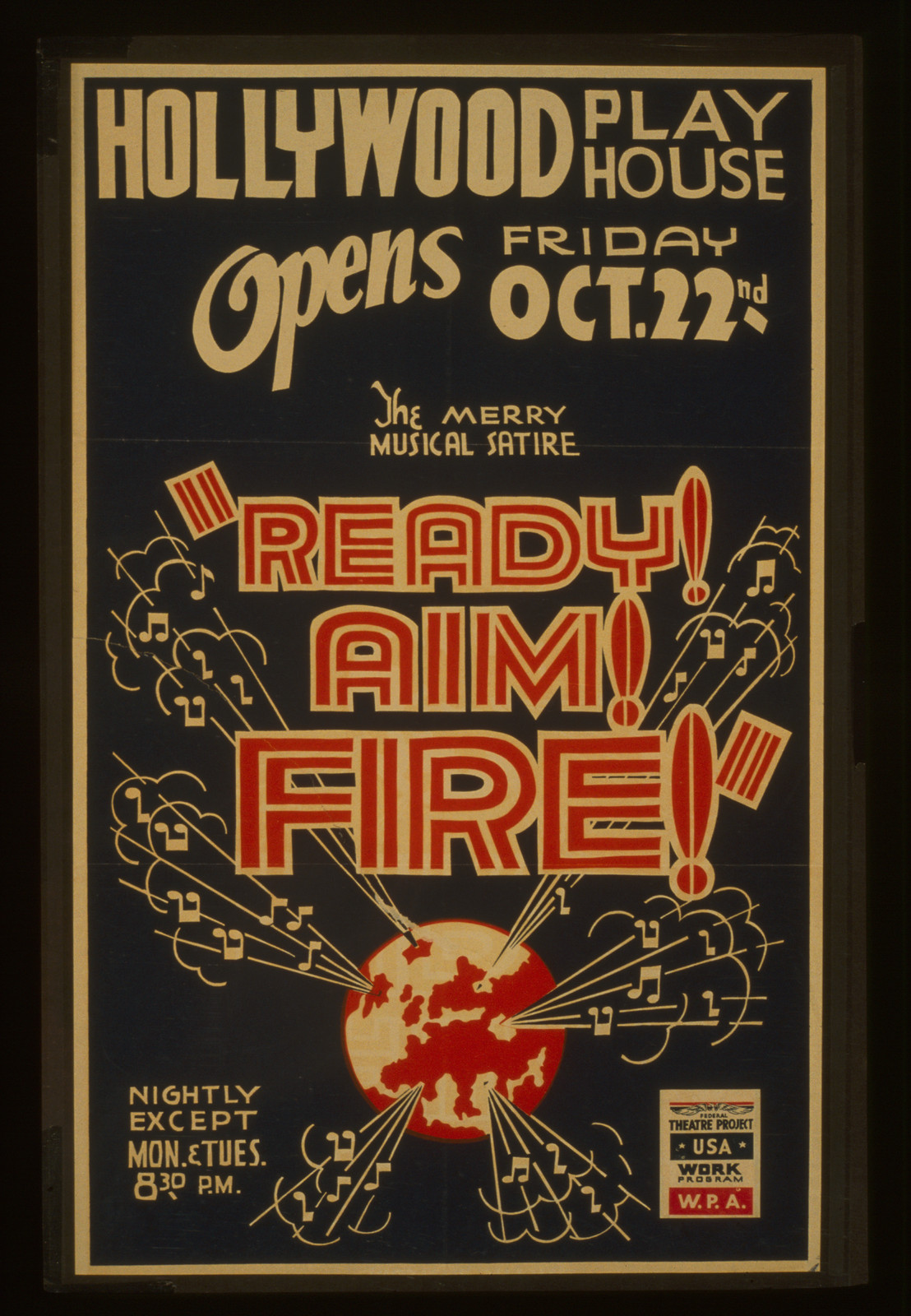 The merry musical satire Ready! Aim! Fire!, 1937 — vintage poster