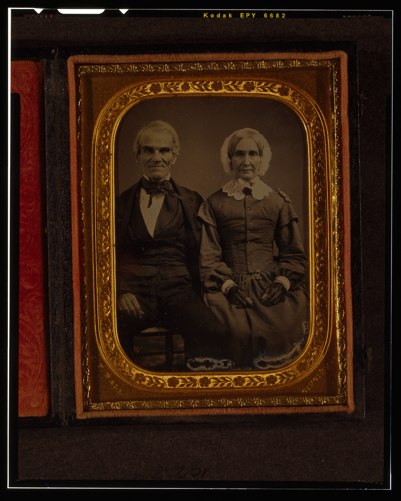 [Unidentified man and woman, three-quarters length portrait, seated], [between 1847 and 1860] — historic photograph