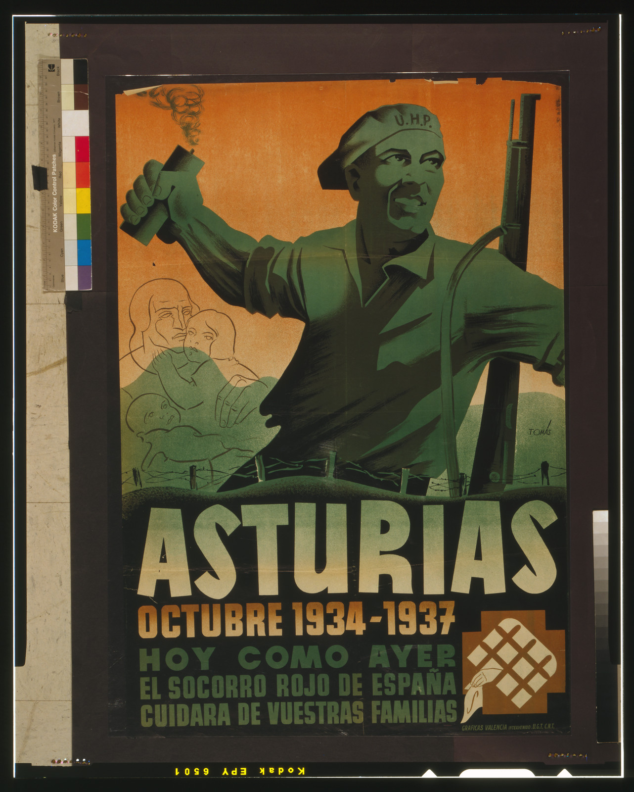 Asturias, octobre 1934-1937. Hoy, como ayer, el Socorro Rojo España cuidar de vuestras familiar, [Spain] : Socorro Rojo Espaa, 1937. — vintage poster