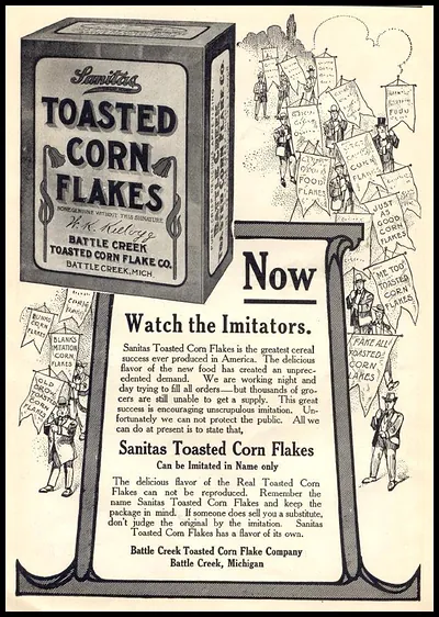 Sanitas Toasted Corn Flakes advertisement: Watch the Imitators