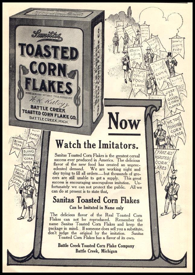 Sanitas Toasted Corn Flakes advertisement: Watch the Imitators — historic image