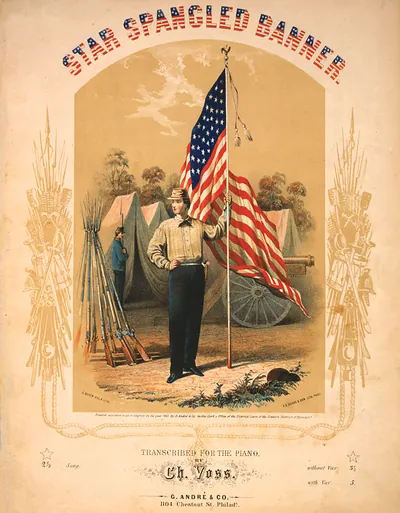 Star spangled banner Transcribed for the piano by Ch. Voss / J. Queen del. & lith. ; P.S. Duval & Son Lith. Phila.