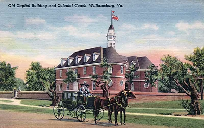 Old Capitol Building and Colonial Coach, Williamsburg, Va.