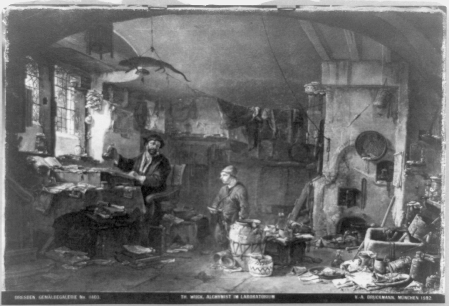 Th. Wijck, alchymist im laboratorium / V.A. Bruckmann, Munchen, 1902., 1902 — historic photograph